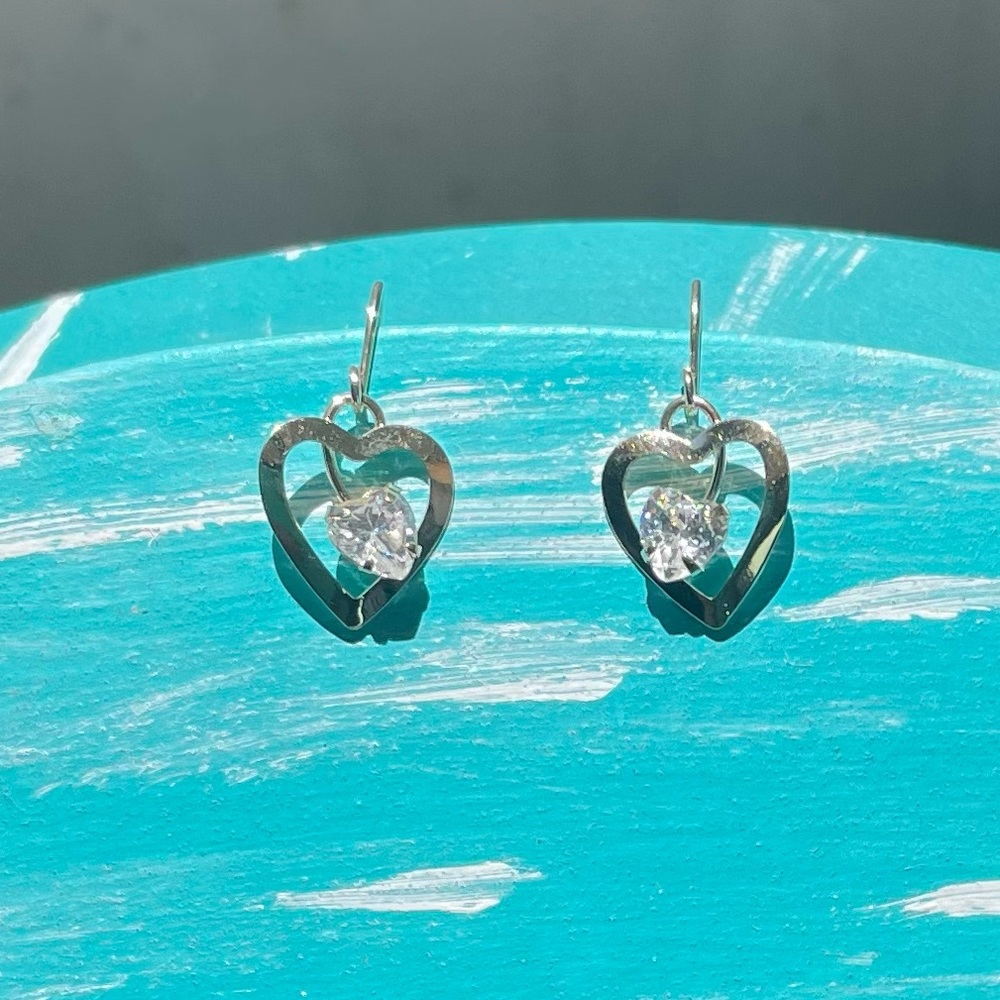 14K Heart Dangle Earrings